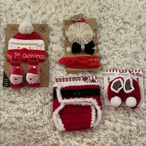 Festive Red and White Baby Accessory Christmas Set